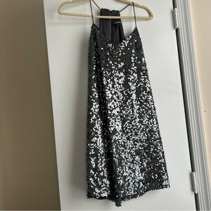 Express Silver Sequin Halter Dress Size S Party Sorority Sparkle Night Out Vegas